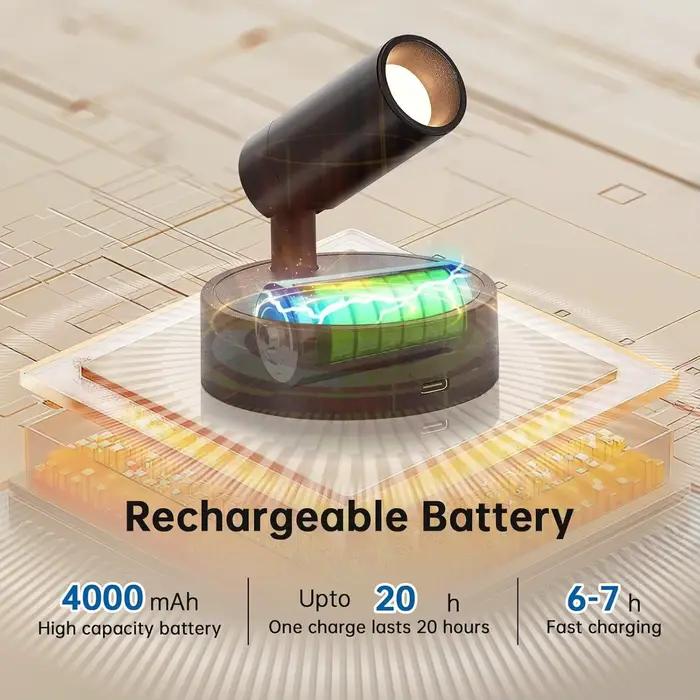 Rechargeable et alimenté par batterie 350 ° Spot mural orientable à trois couleurs avec interrupteur tactile pour intérieur