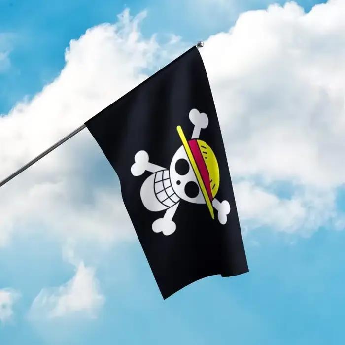 Drapeau One Piece, Singe D. Chapeau de paille en polyester Luffy Skull Feel, bannière trompent de pirates, décoration d'intérieur, 90*150cm