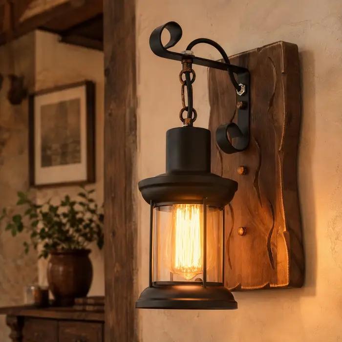 Applique Murale Industrielle Vintage en Bois
