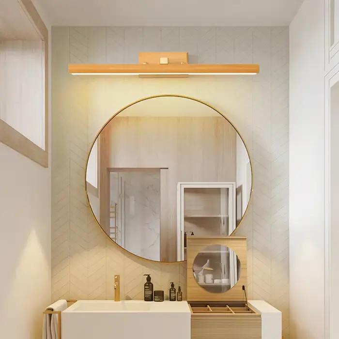 Nature bois miroir applique murale lampe solide noir salle de bain