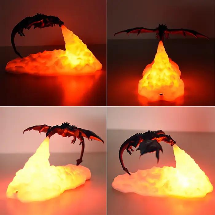 Lampe de nuit LED 3D Dragon, lampe de table rechargeable par USB, décoration de chambre à coucher sur le thème du dragon volant, lumière d'ambiance festive pour les fêtes