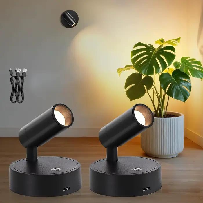 Rechargeable et alimenté par batterie 350 ° Spot mural orientable à trois couleurs avec interrupteur tactile pour intérieur