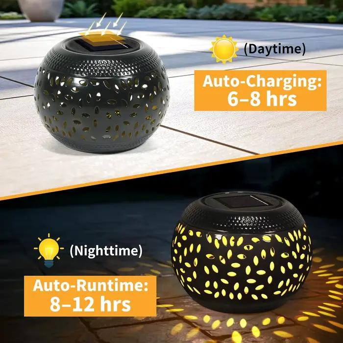 Lampes solaires de table en métal pour décoration extérieure modernes avec projection d'ombres bleues ou roses pour patio, pelouse et allée