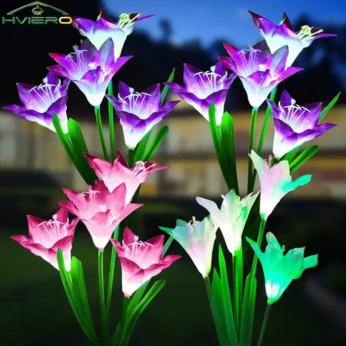Solaire extérieur LED fleur de lys lumières jardin couleur atmosphère lampe voie cour pelouse parc Villa décorative étanche