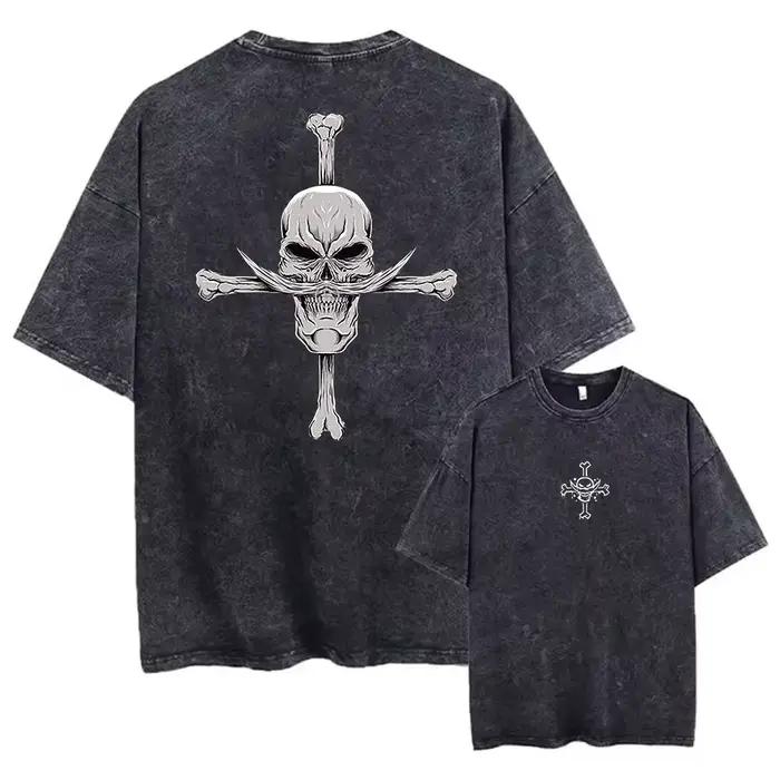 T-shirt imprimé One Piece Anime délavé pour homme, streetwear hip-hop, tee-shirt graphique oversize à manches courtes pour femme, haut décontracté Harajuku d'été