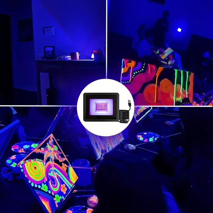 Projecteur UV LED 20W 385-400nm, lumière de scène fluorescente effet UV avec interrupteur pour fête, DJ, éclairage de Festival