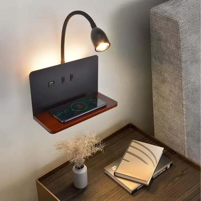 Applique murale LED moderne rotative à 360° avec recharge sans fil pour salon chambre à coucher entrée étude