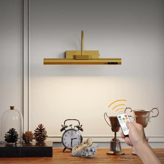 Lampe murale LED rechargeable 4000 mAh, moderne, télécommandée, 3 couleurs réglables, dorée, pour miroir de salle de bain, éclairage d'images en aluminium