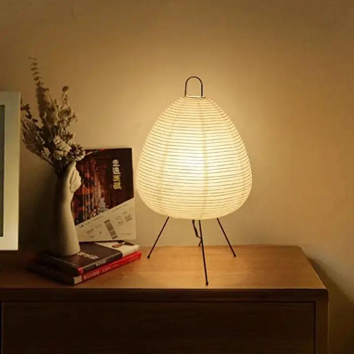Lampe de table LED Akari Noguchi Yong lampe de chambre à coucher design japonais traditionnel papier de riz fer Blanc Bleu Noir Beige