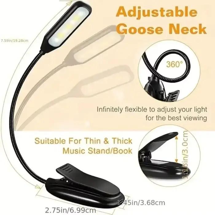 Lampe de lecture LED avec clip pour piano et travail nocturne, éclairage bleu personnalisable, variateur à trois vitesses, design portable et stable