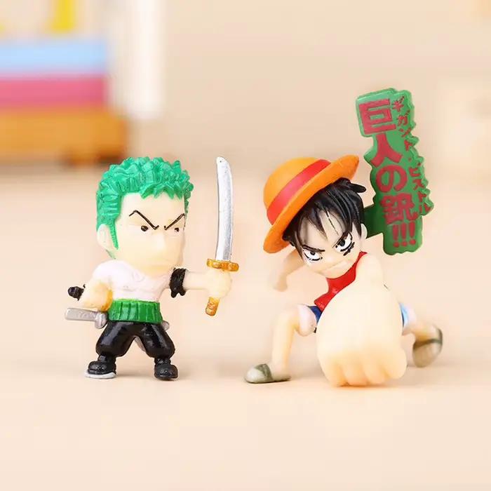 6 figurines PVC Bandai One Piece : Luffy, Chopper, Usopp, Sanji, Zoro - Mini modèles de poupées d'anime, décorations pour gâteaux
