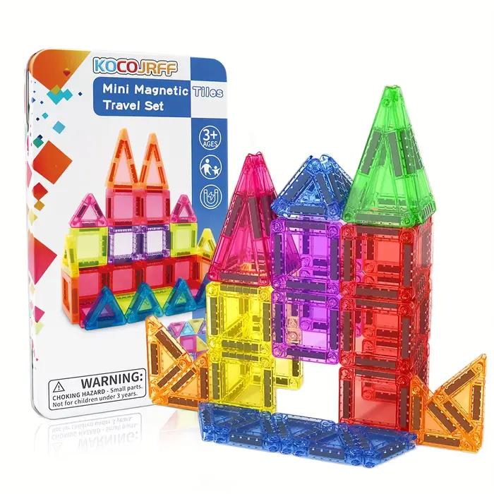 Mini jouets en tuiles magnétiques, avec une boîte en métal pour une portabilité facile, blocs de construction magnétiques qui peuvent être joués n'importe où, rangement pratique, adaptés aux cadeaux d