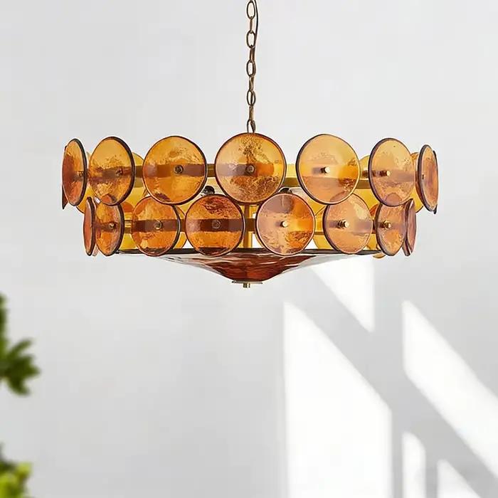 Lustre de plafond rétro en verre de Murano ambré