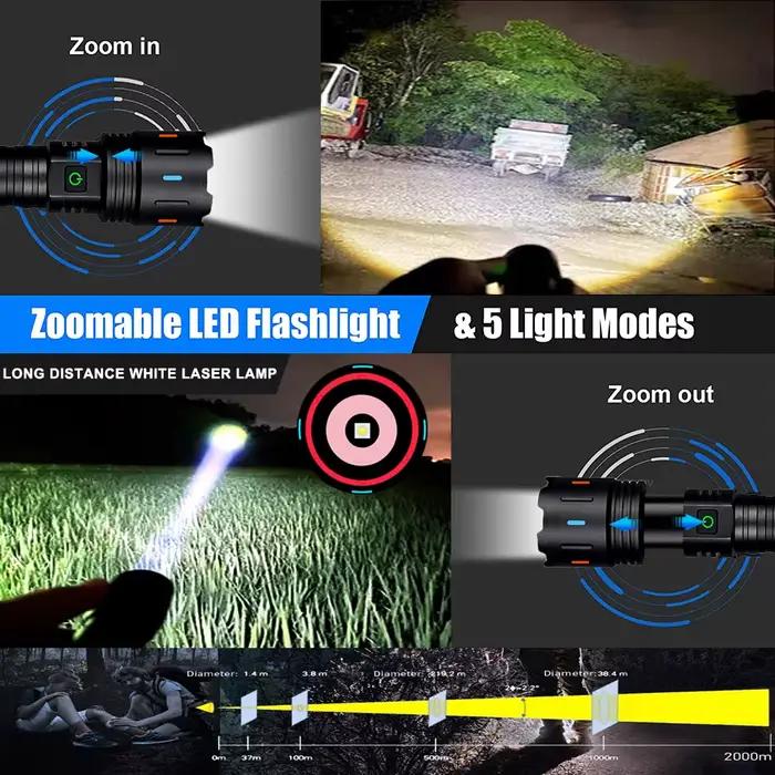 2025 lampe de poche LED la plus puissante Rechargeable 800W lampes de poche LED haute puissance Zoom torche longue portée 5000m tactique Lantren