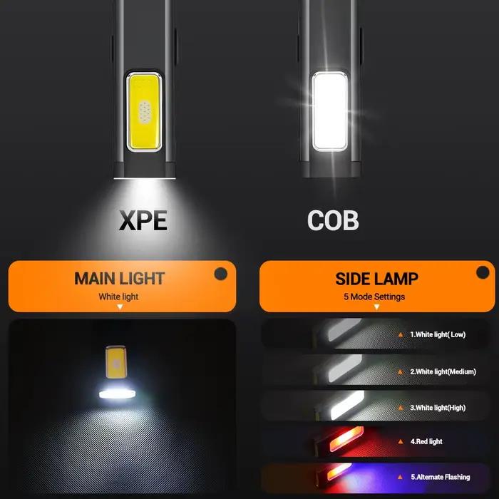 Mini lampe torche LED rechargeable portable, lampe de poche de travail extérieure étanche avec poignée magnétique, lampe de poche LED compacte