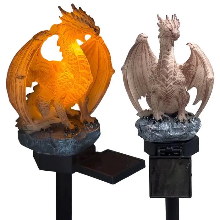 Lampe solaire de jardin Dragon, lumière douce et chaude, statue de Dragon pour l'extérieur, forme gothique unique pour la décoration de la maison, de la cour, de la pelouse, du porche, du balcon