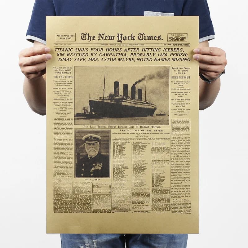 Affiche classique de l'histoire des temps de New York, autocollant mural en papier Kraft pour naufra