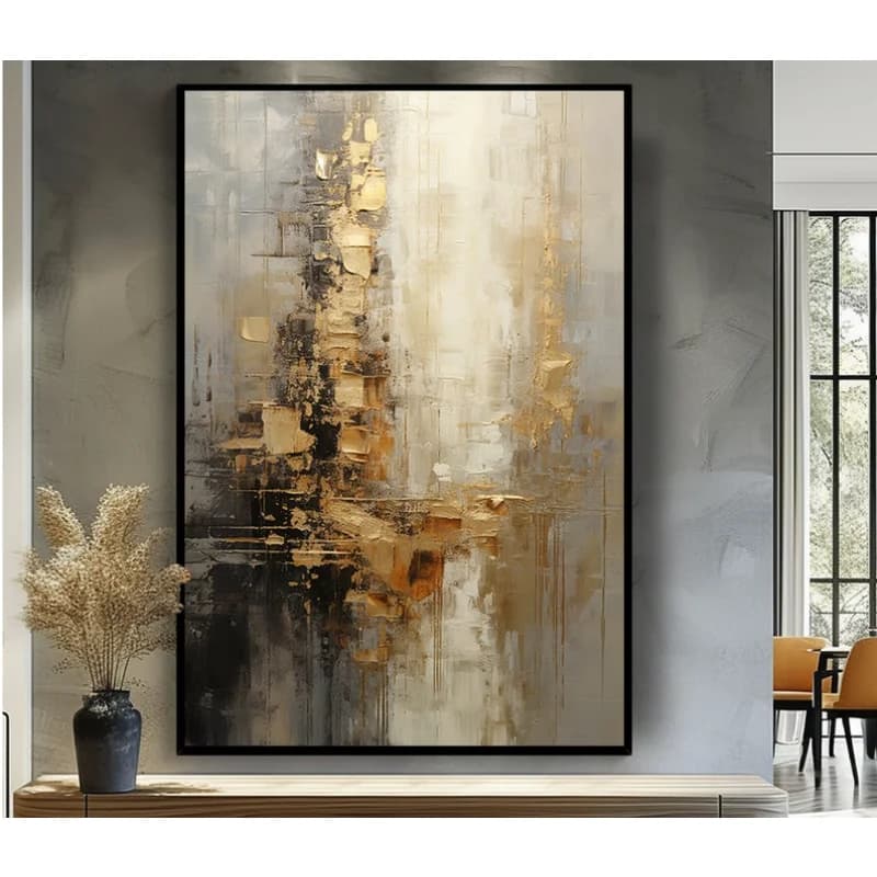 100% peint à la main, or, gris, Beige, noir, peinture texturée, peinture à l'huile abstraite acryliq