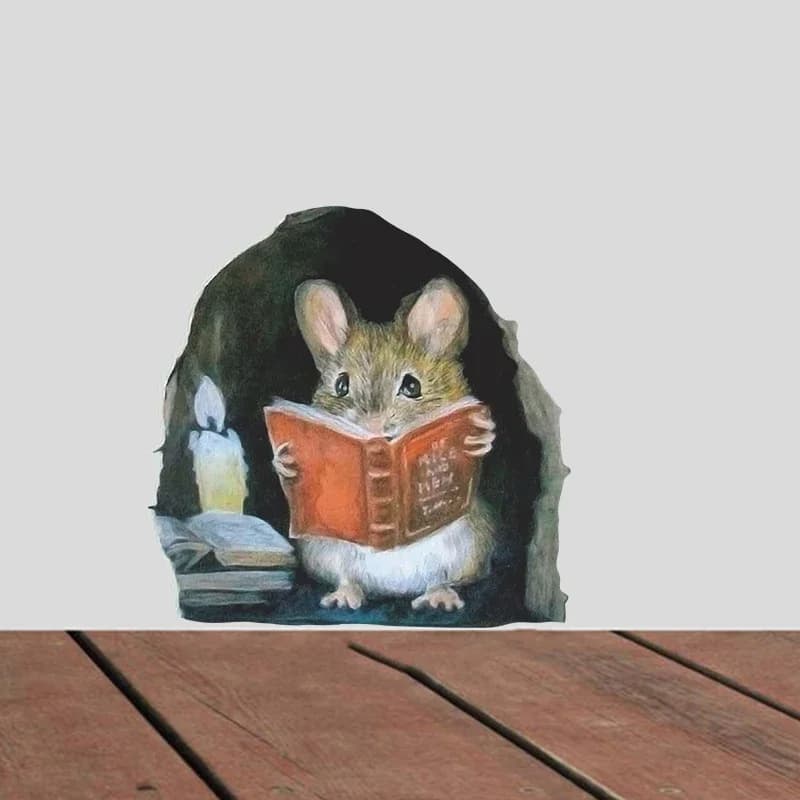 Autocollant Mural de lecture souris de dessin animé, décoration de chambre d'enfants, papier peint d