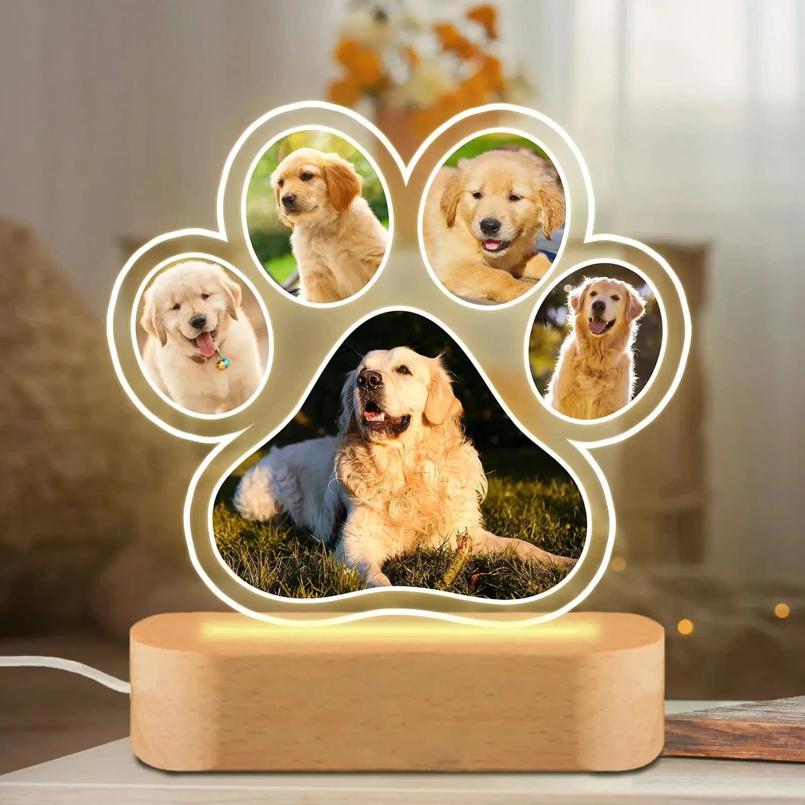 Lampe de chevet personnalisée avec portrait d'animal de compagnie, lampe photo personnalisée pour an