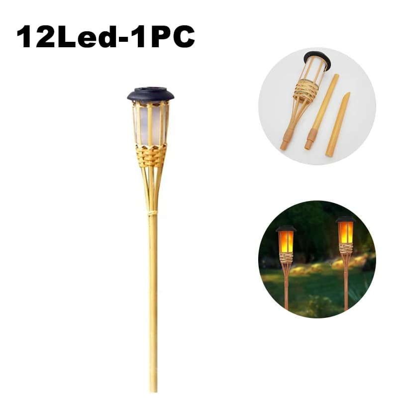 Lampes solaires LED effet flamme lampe artisanat bambou étanche éclairage de jardin Torches de pelou