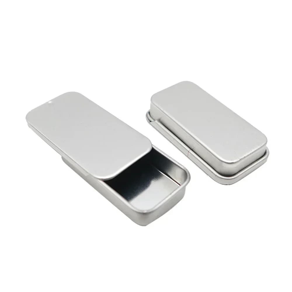 Lot de 2 mini boîtes en fer 51*10*26mm avec couvercle coulissant, boîtes de rangement portables pour