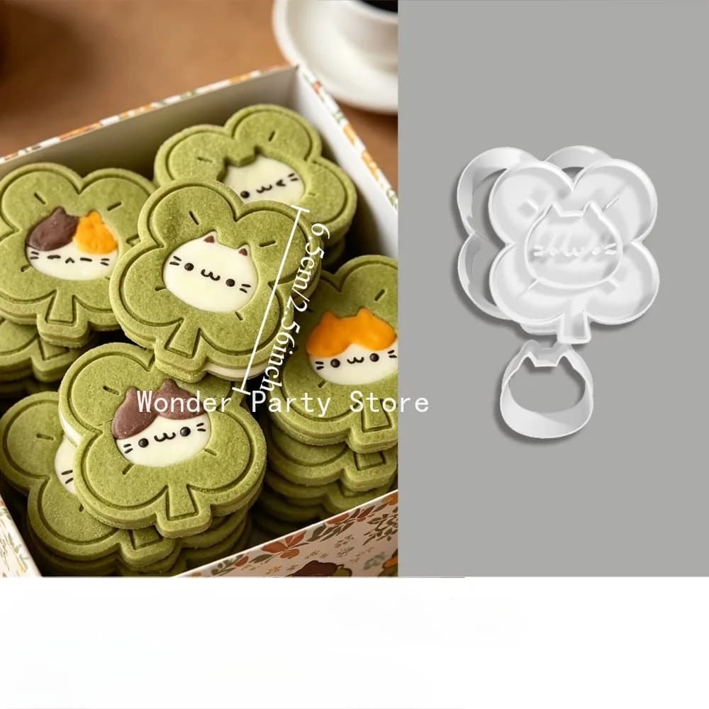Emporte-pièce Trèfle à quatre feuilles, Moule à biscuits Chat de dessin animé, Moule à gâteau, Empor