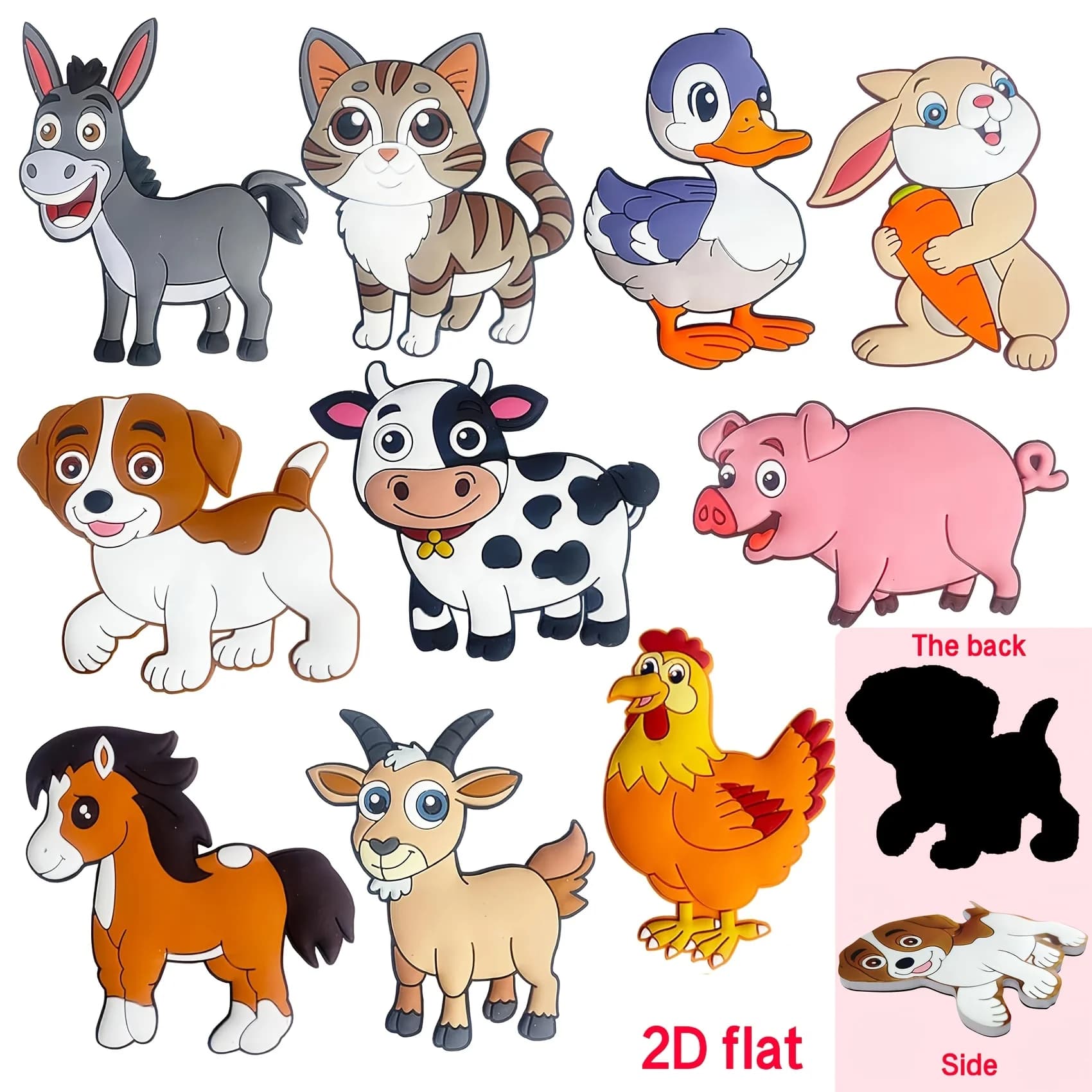 Lot de 10 carreaux de réfrigérateur à thème animaux de la ferme, motifs de dessins animés mignons, v