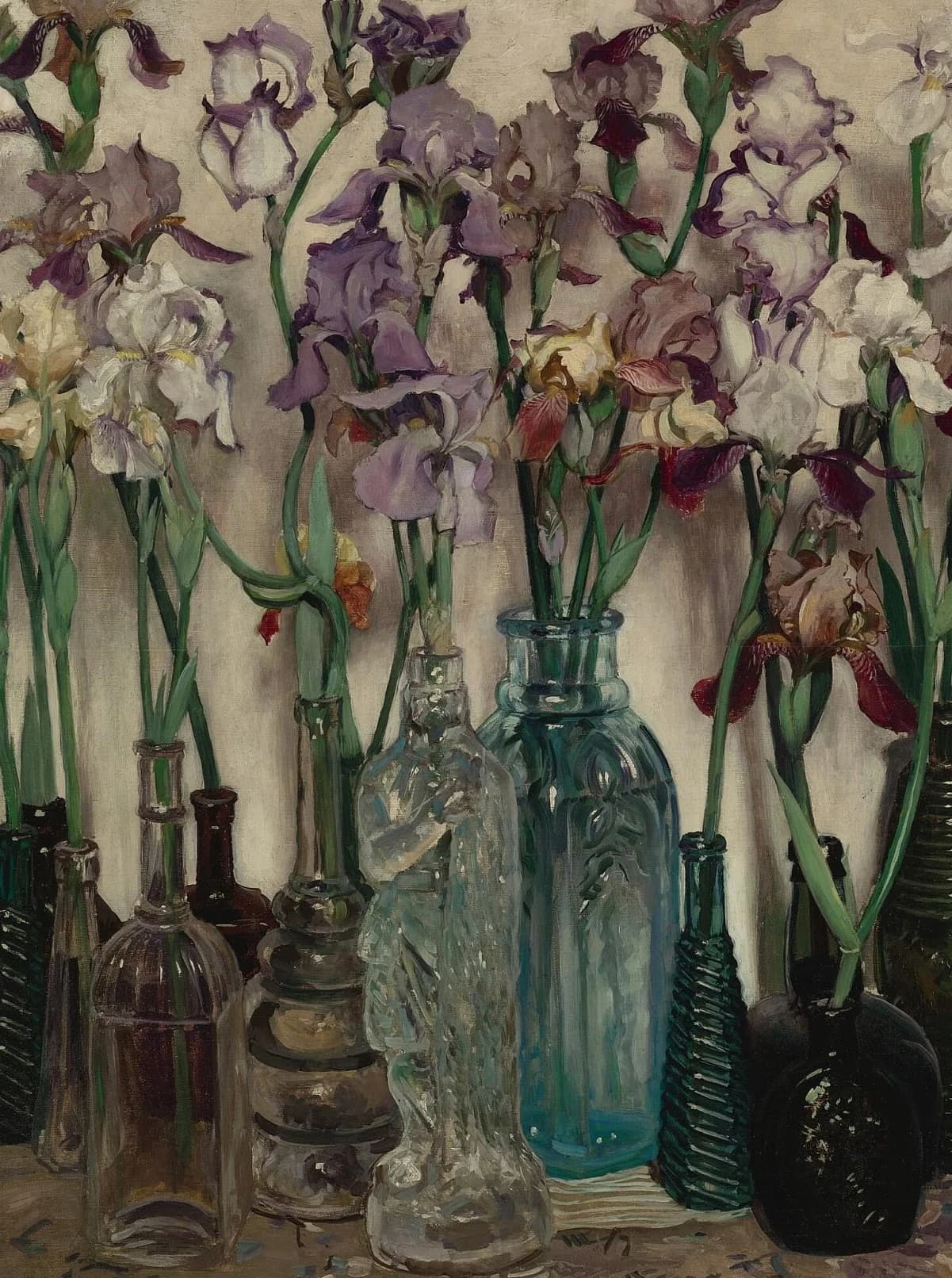 Vase de nature morte de couleur classique, Art floral, hortensia, œillet, pivoine, affiche rétro, pe
