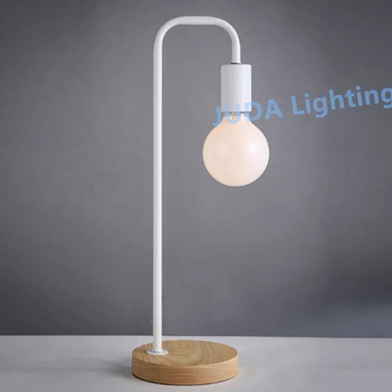 Lampe de bureau LED E27, style industriel, lampe de chevet, base en bois, lampe de table vintage, lu