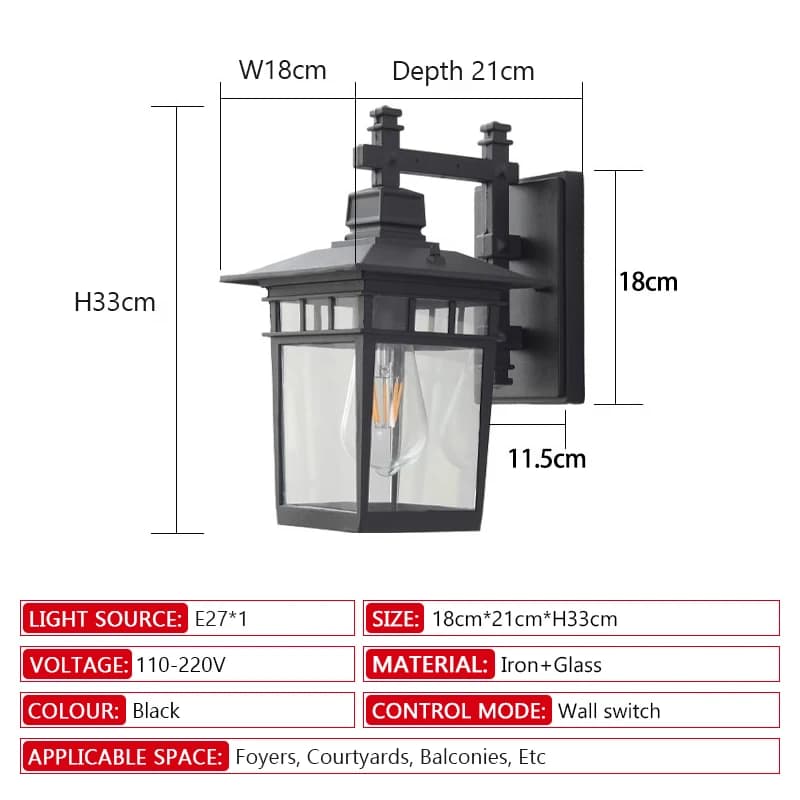 Lampe murale LED imperméable pour l'extérieur, en fer peint, pour jardin, balcon, couloir, lampe mur