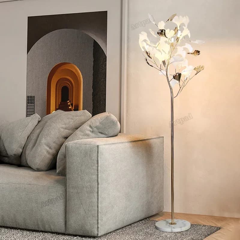 Lampe autoportante nordique moderne en forme de feuille de Ginkgo, grand canapé, décoration artistiq