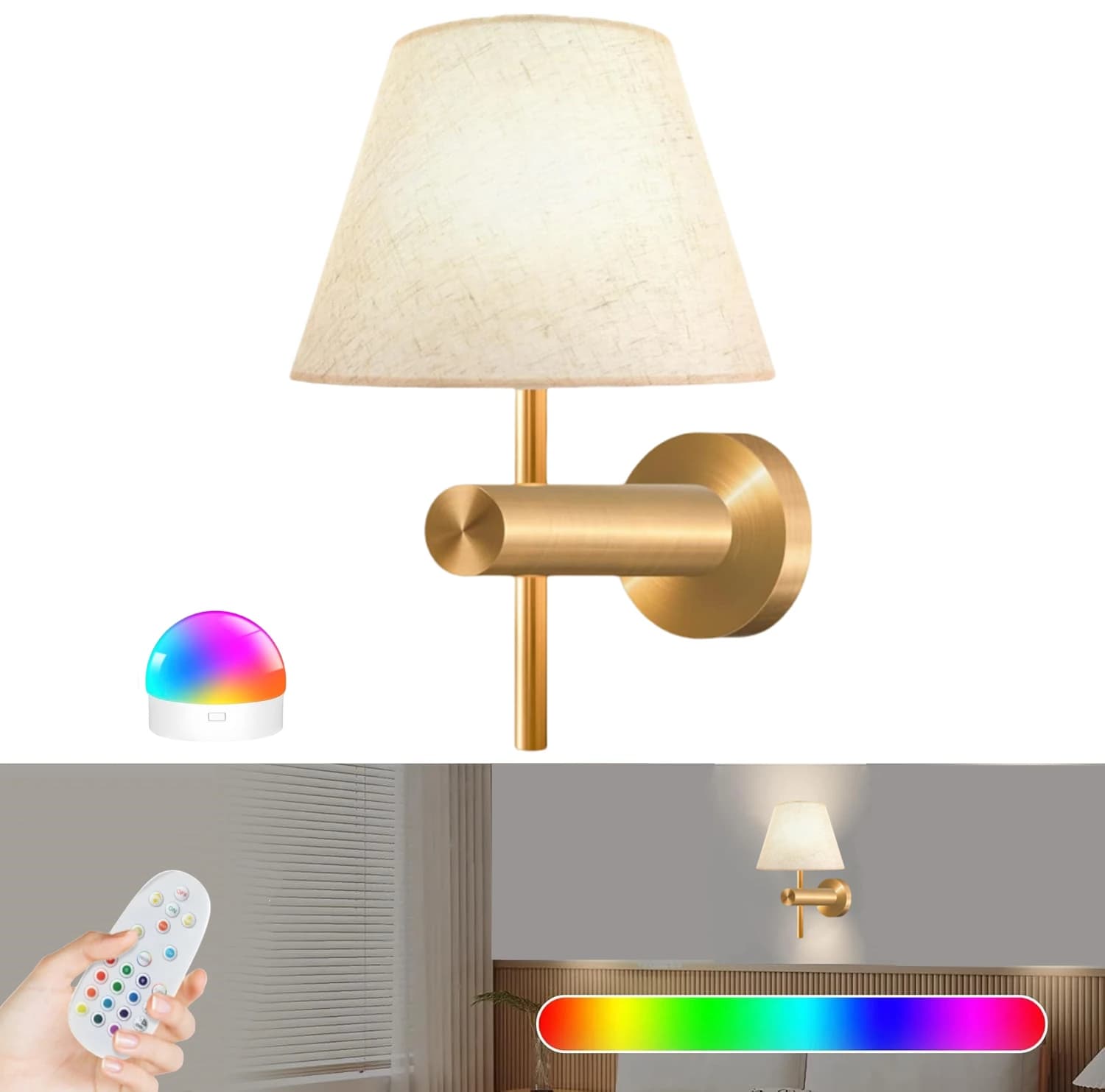 Lampe murale sans fil rechargeable à piles, 12 couleurs RVB, avec télécommande, intensité réglable, 