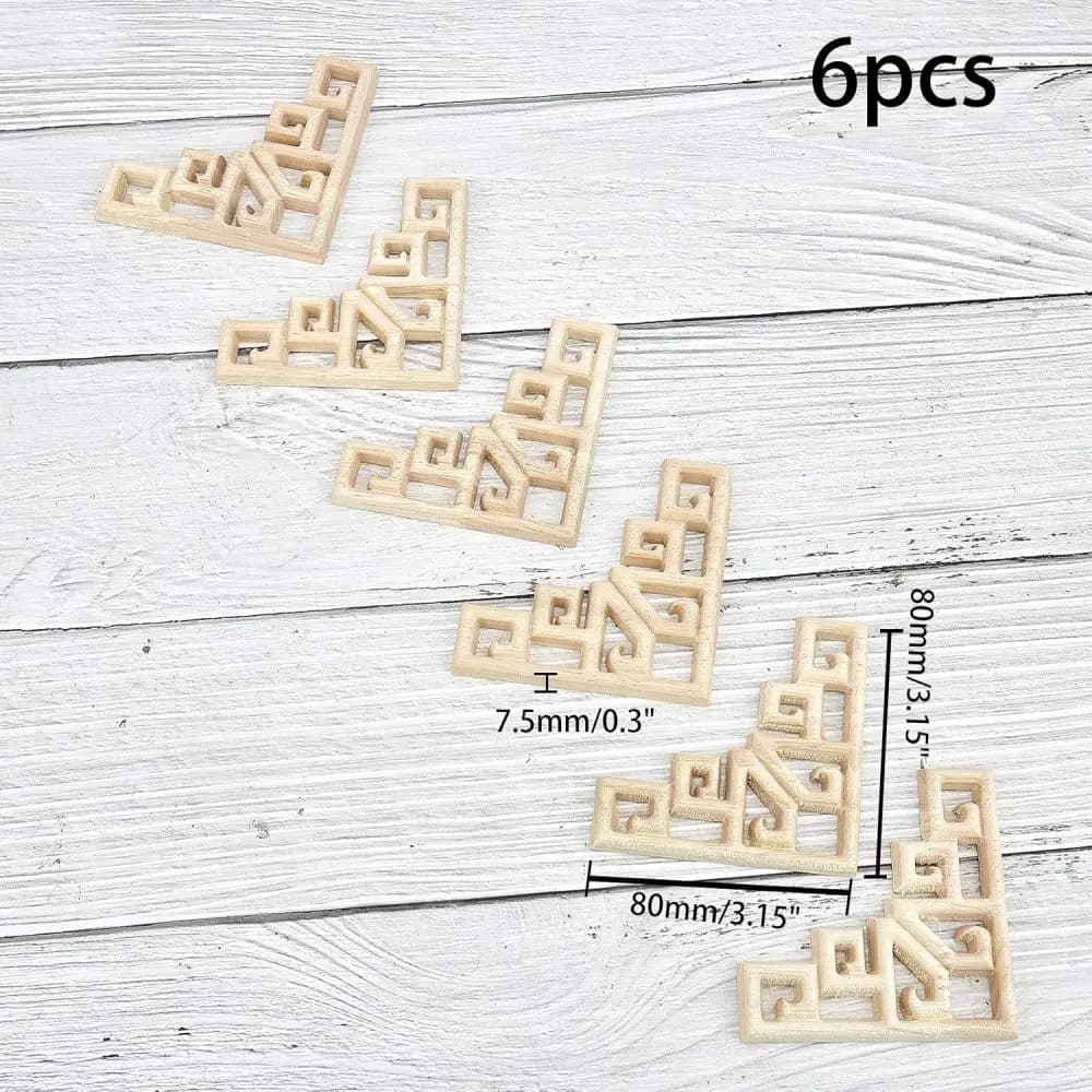 2 pièces Appliques en bois sculpté Onlays cadre d'angle en bois 7.5x4.6 pouces non peint en bois Onl