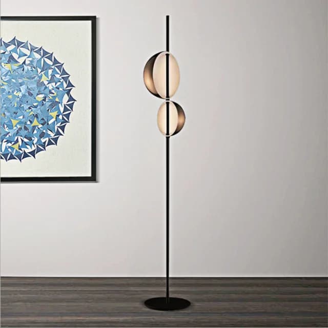 Lampe sur pied LED au design minimaliste Superluna, Double abat-jour, disponible en noir et en or, s