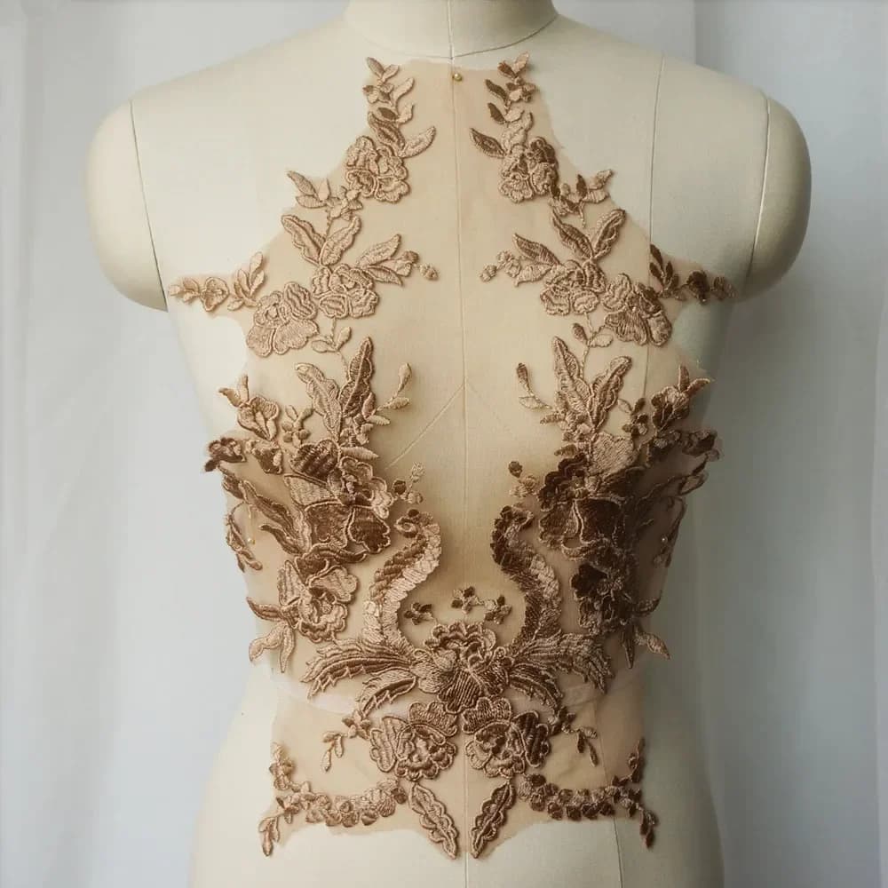 Patch de col en tissu brodé en dentelle, couture de fleurs, pour robe de soirée de mariage, vêtement