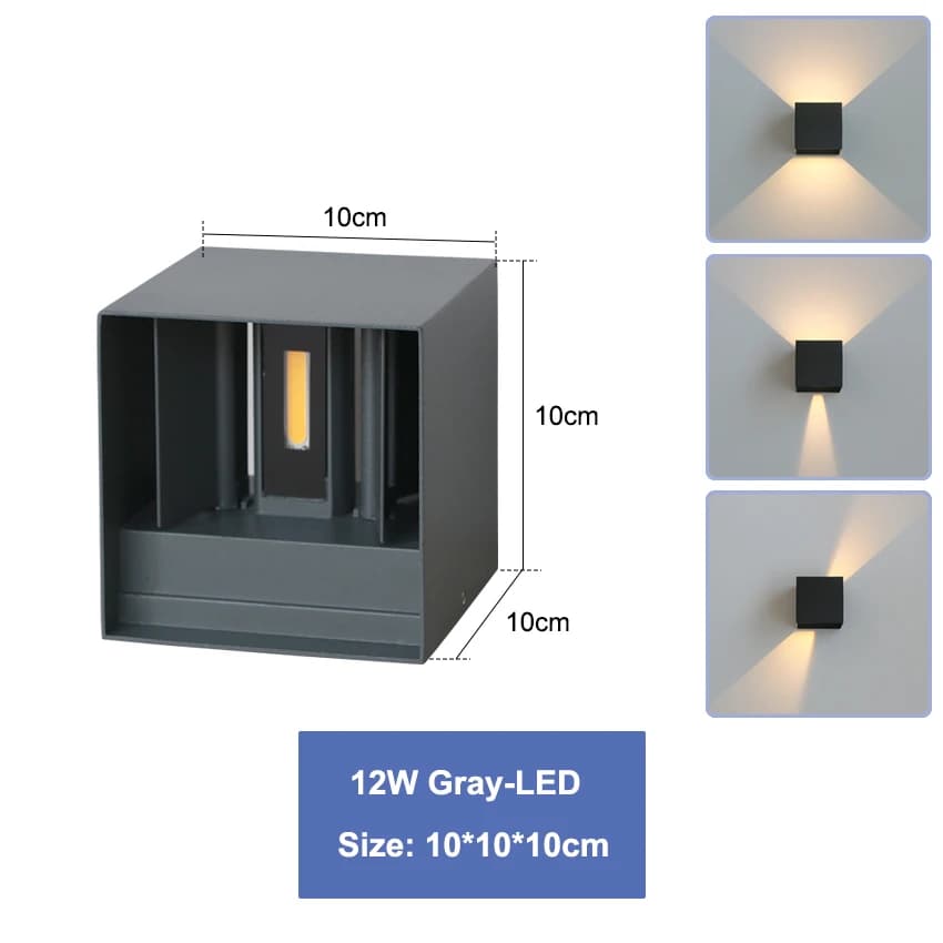 Applique murale LED étanche 6W/12W, noir/blanc/gris, pour décoration intérieure et extérieure, éclai