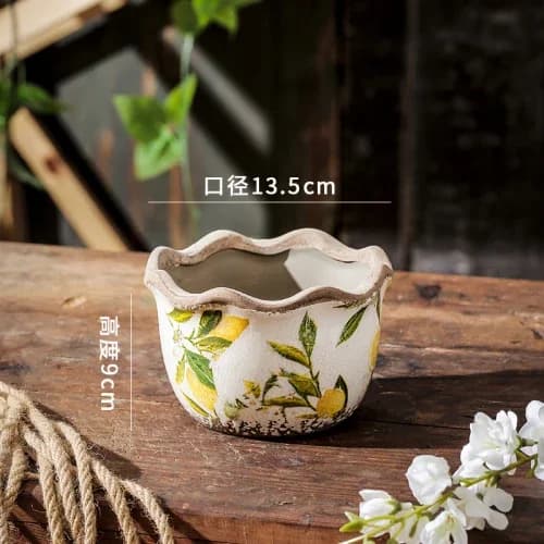 Pot de fleur en céramique en forme de citron Pot succulent Vintage Pot de plante en céramique Pot de