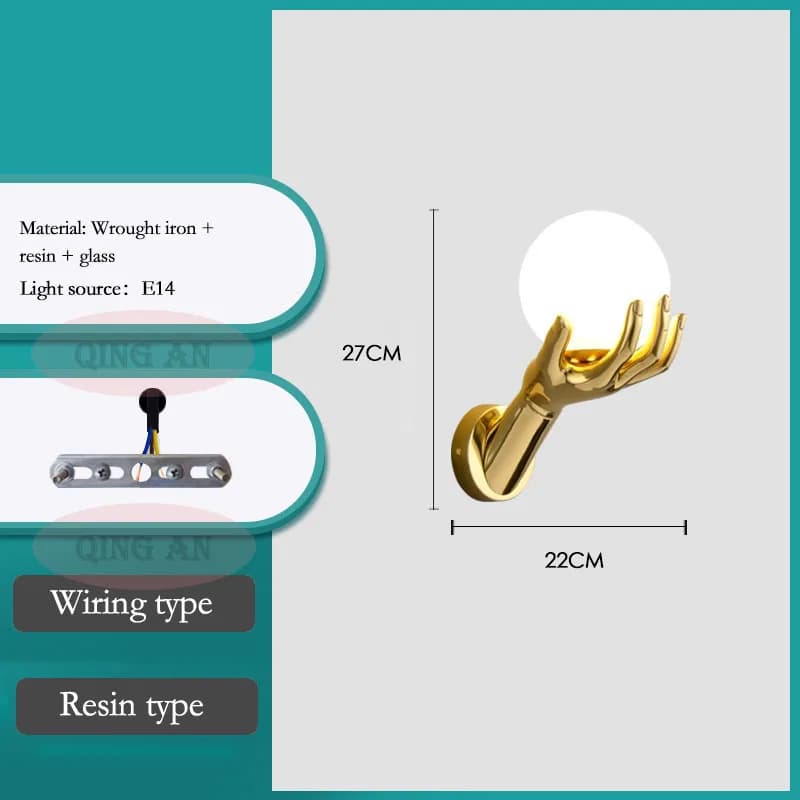 Lampes murales à doigt doré, lampe de chevet de luxe pour chambre à coucher, design nordique moderne