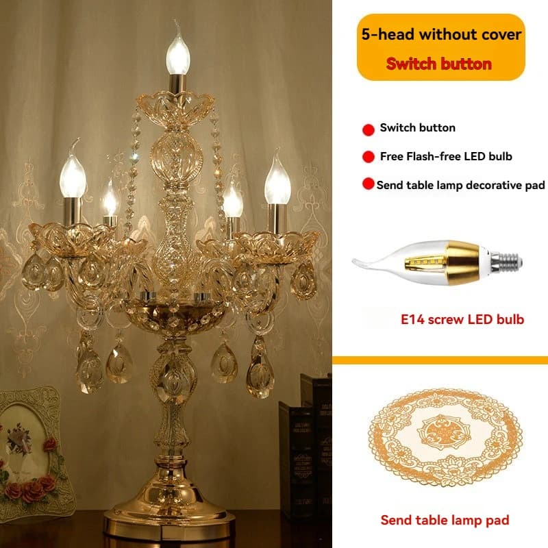 Lampe de table en cristal LED de luxe européenne pour la décoration de la maison, lampe de chevet po