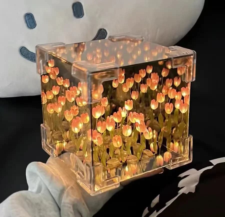Créatif bricolage tulipe fleur mer Cube tridimensionnel petite lampe de nuit matériel paquet pour pe