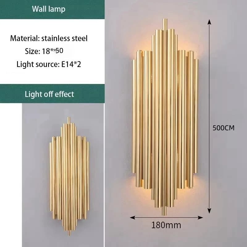 Lampe murale LED dorée nordique moderne de luxe en acier inoxydable pour restaurant, escalier, décor