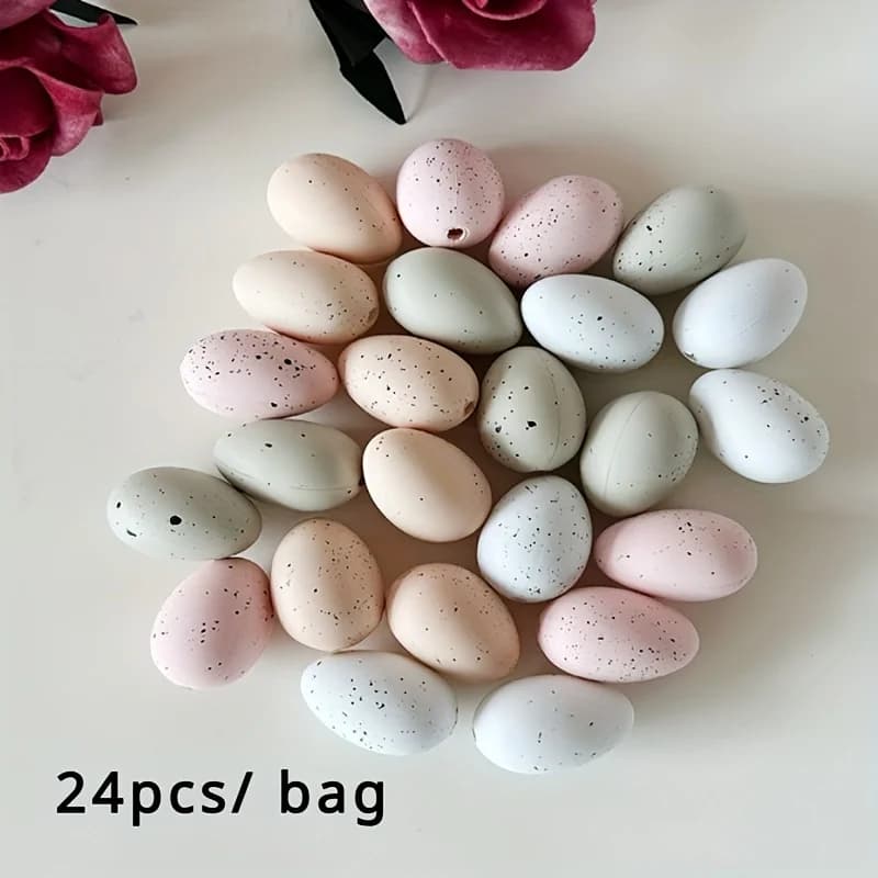 Décorations d'œufs de pâques 24 pièces, rose Pastel, blanc, Beige, noir, gris, œufs de pâques en pla
