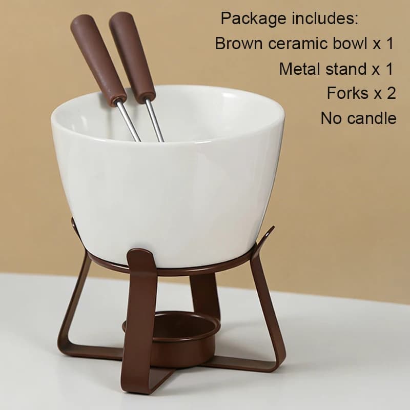 Ensemble de fondue au chocolat avec fourchettes - Pot à fondue en céramique pour chocolat, fromage, 