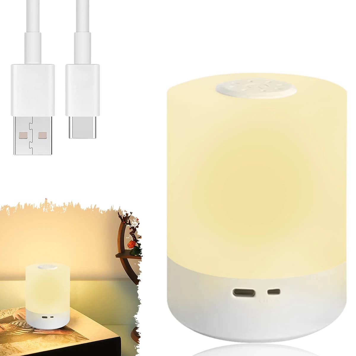 Lampe de nuit tactile 3 Modes LED veilleuse lampe de chevet USB charge veilleuse lumière ambiante lu