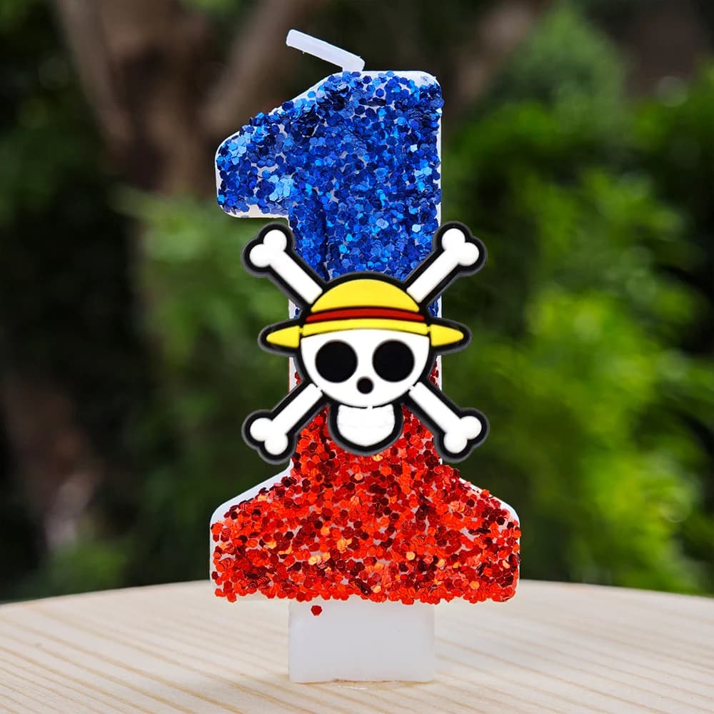 Bougie Thème One Piece Chiffres 0-9 Luffy – Décoration de Gâteau pour Anniversaire Enfants, Baby Sho