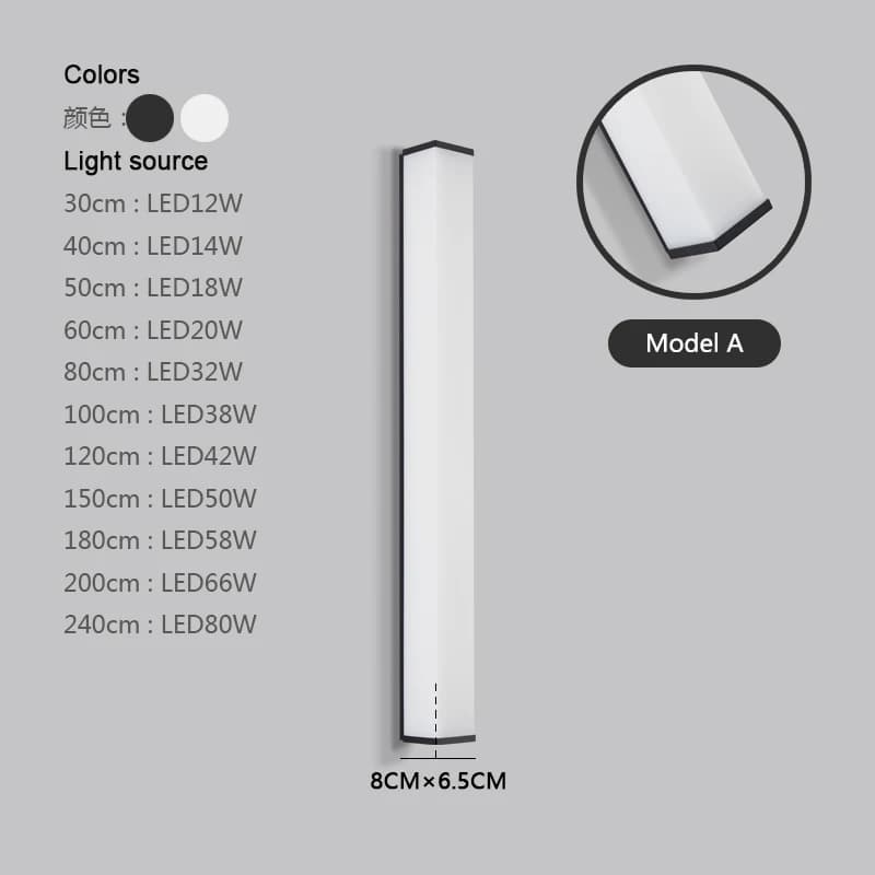 Applique Murale Longue LED en Acier Inoxydable Imperméable, Éclairage d'Extérieur Moderne Ip65, pour