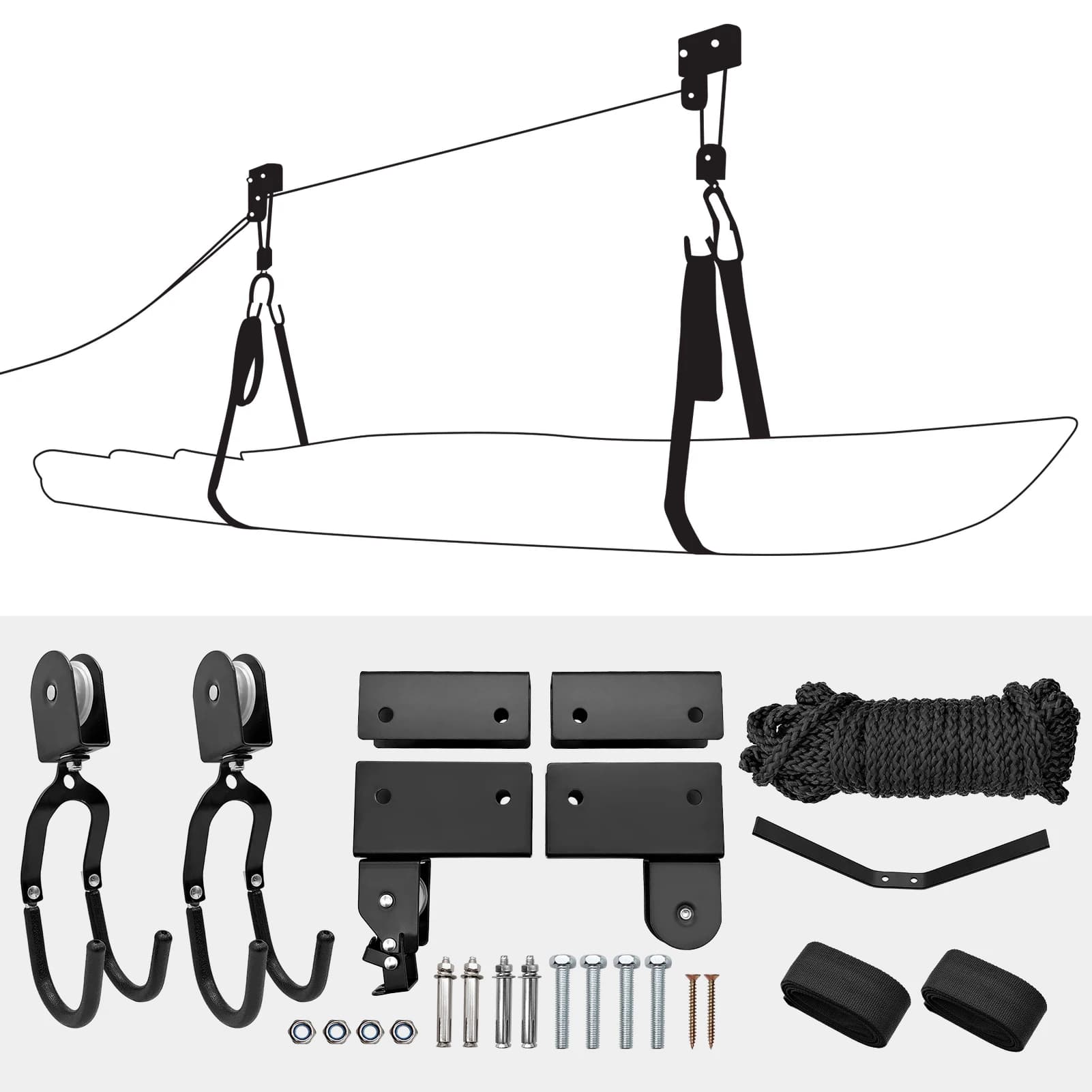Artificiel évateur de kayak avec système de poulie de confrontation, plafond de garage T1, support d