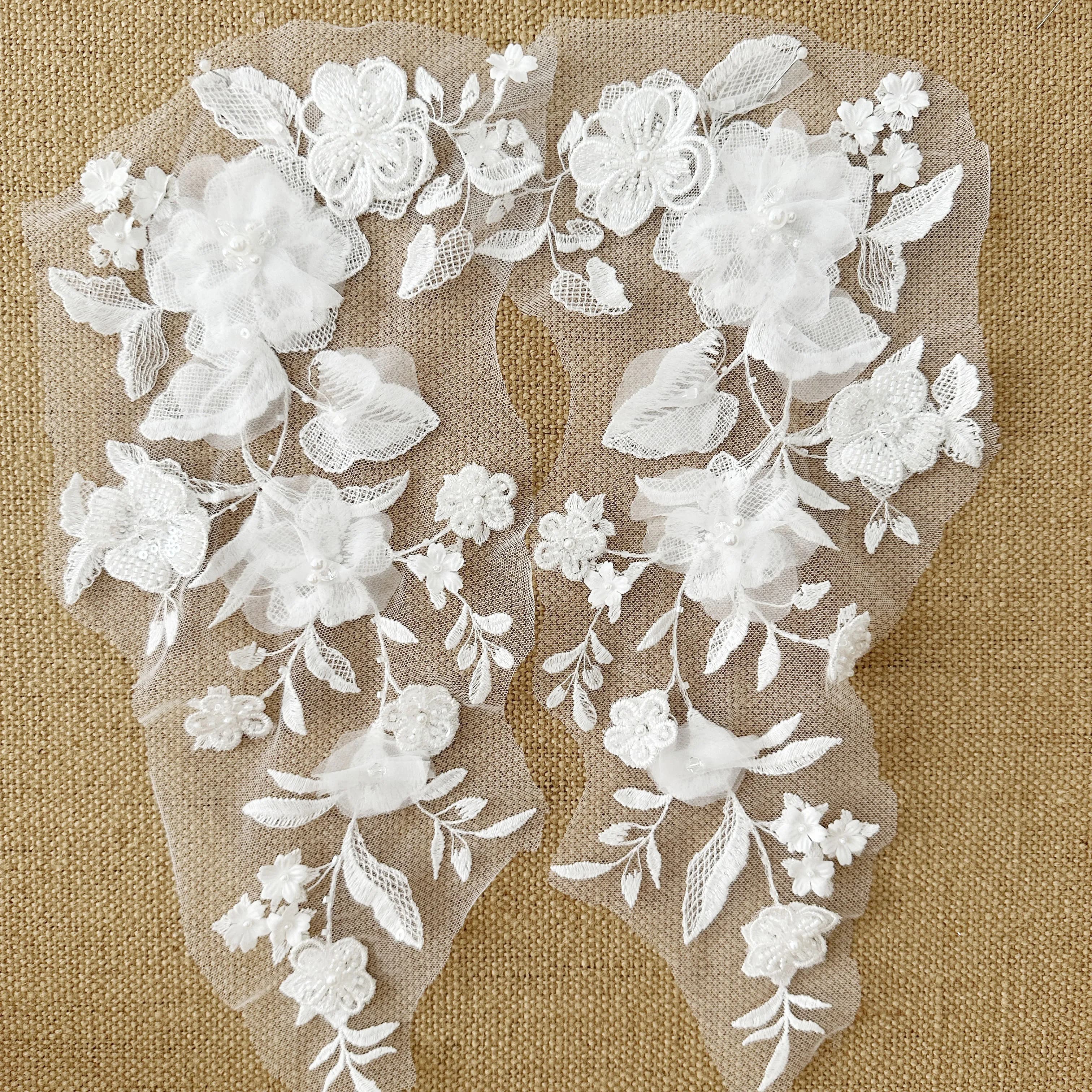 2 pièces faites à la main 3D fleur perle Applique accessoires de mariée, couture bricolage matériel 