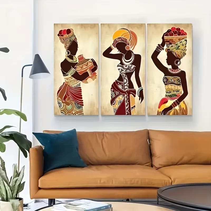 Ensemble de 3 peintures à l'huile pour femmes afro-américaines, art mural vintage pour décoration de